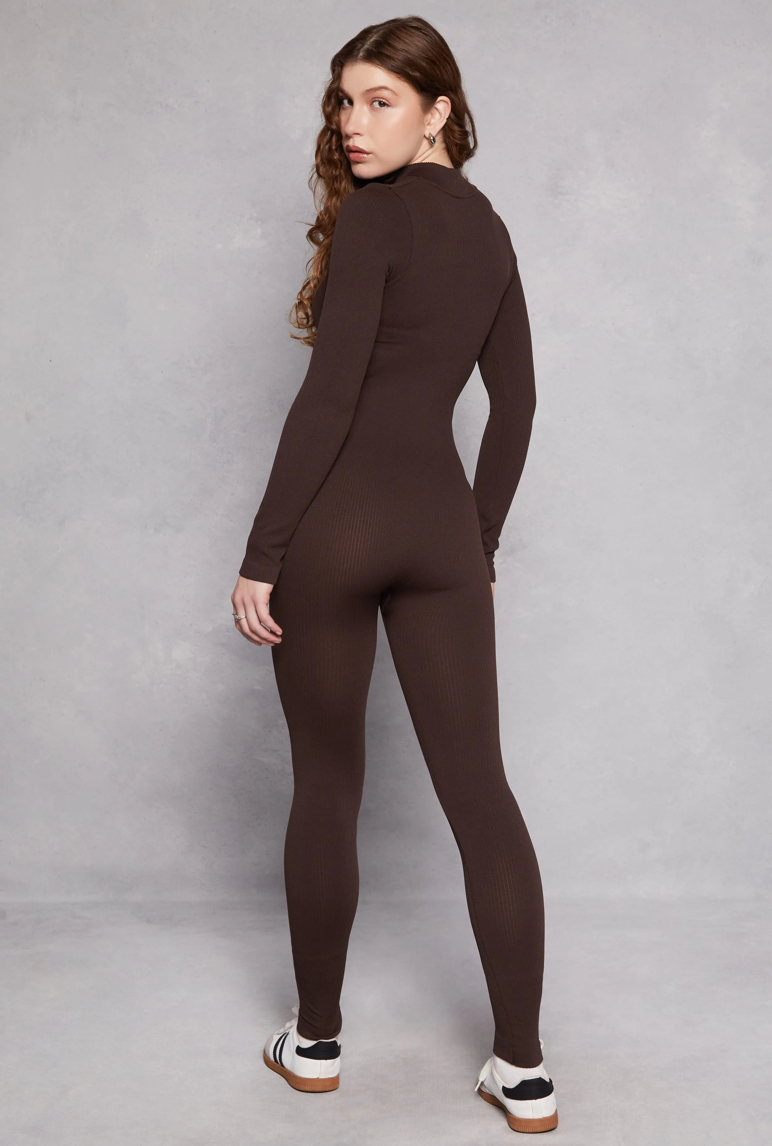 Ribbed Knit Half Zip Long Sleeve Catsuit sold by Rainbow product image thumbnail 3