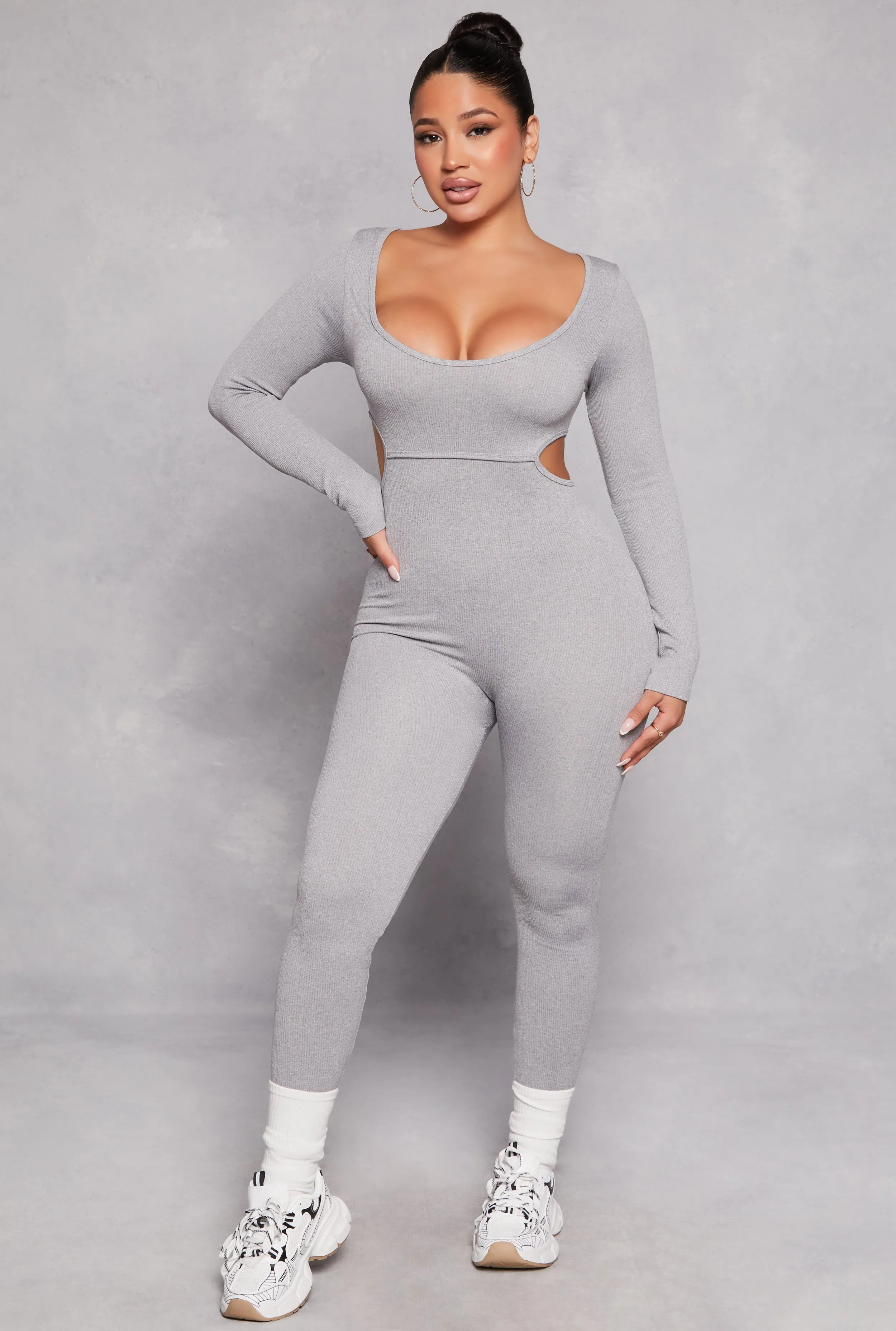 Ribbed Knit Cut Out Side Catsuit sold by Rainbow