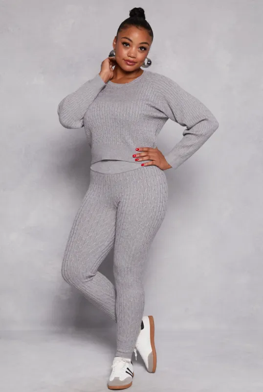 Plus Size Cable Knit Wide Waist Leggings sold by Rainbow
