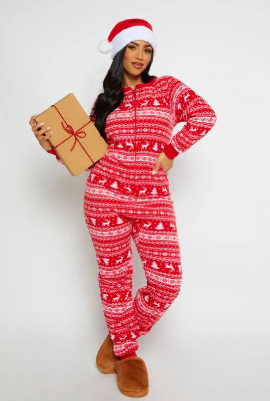 Womens Matching Santa Fair Isle Onesie Family Pajamas sold by Rainbow