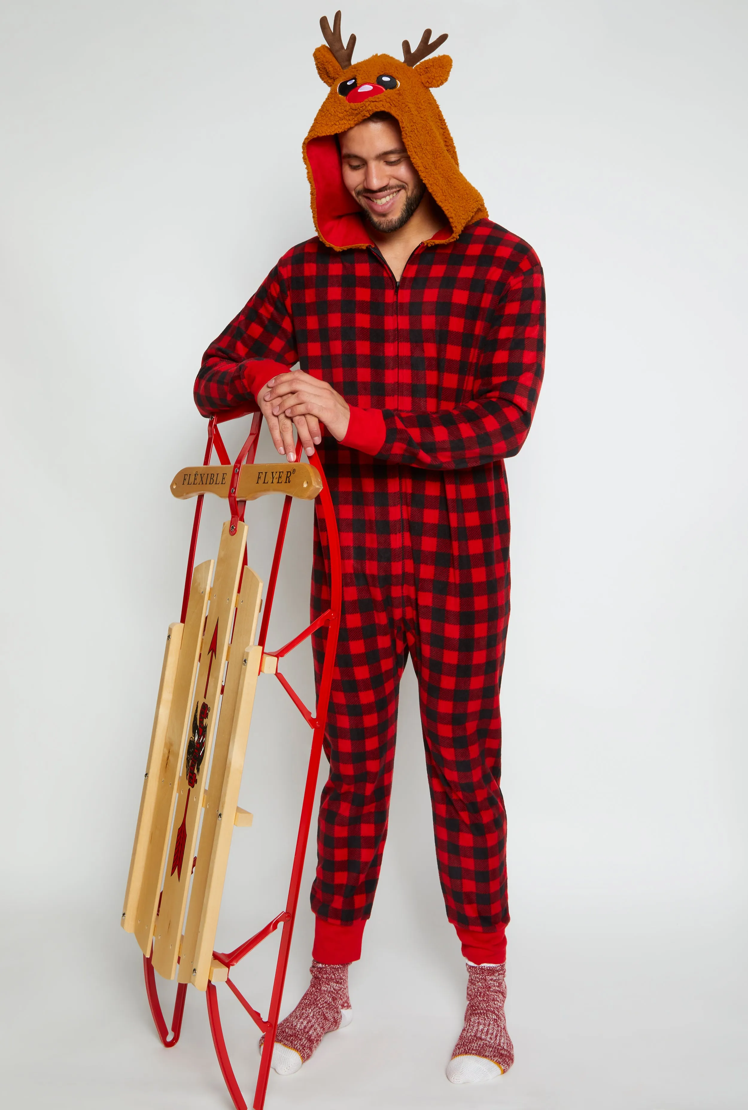 Mens Matching Reindeer Fleece Onesie Family Pajamas sold by Rainbow