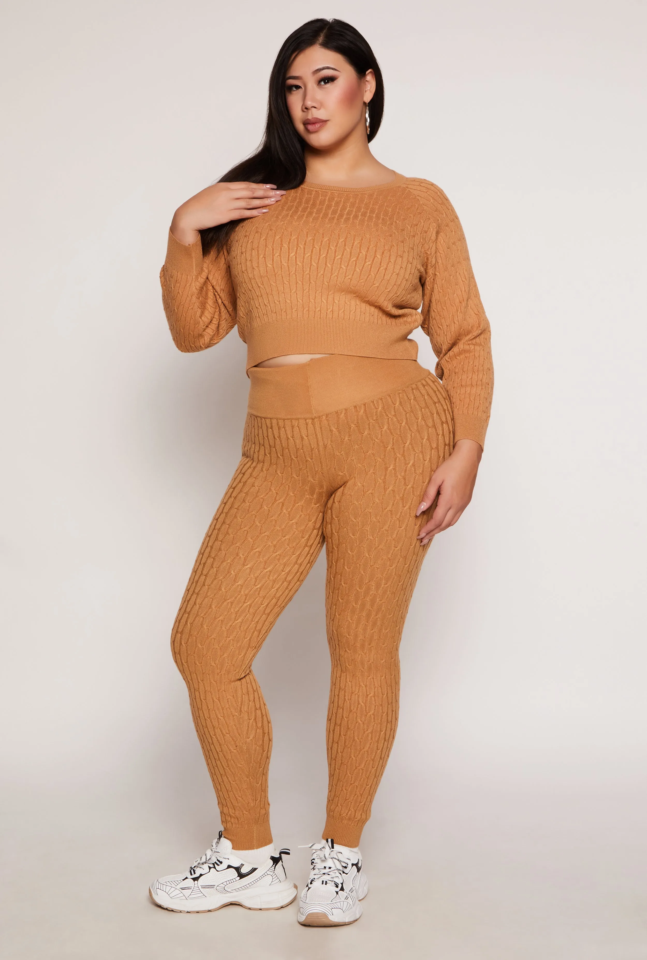 Plus Size Cable Knit Wide Waist Leggings sold by Rainbow