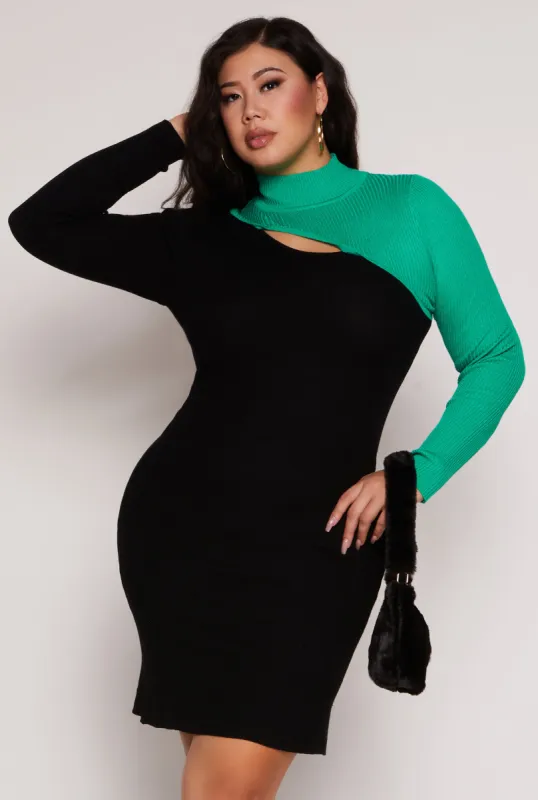 Plus Size Color Block Keyhole Sweater Dress sold by Rainbow