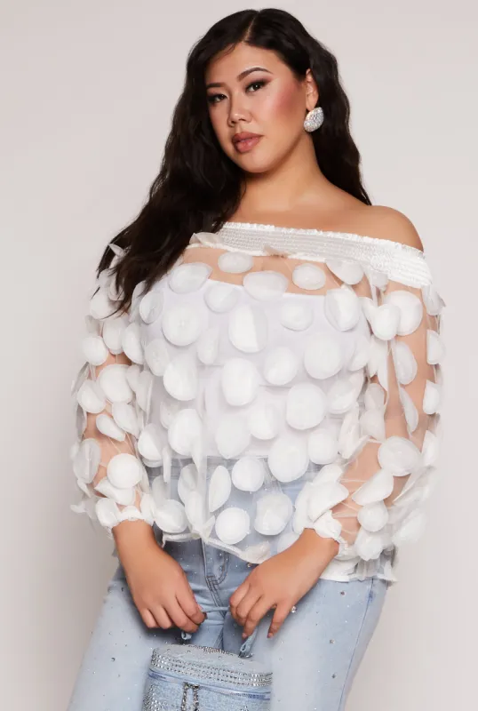 Plus Size Polka Dot Applique Off the Shoulder Blouse sold by Rainbow