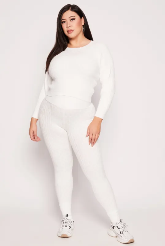 Plus Size Cable Knit Wide Waist Leggings sold by Rainbow