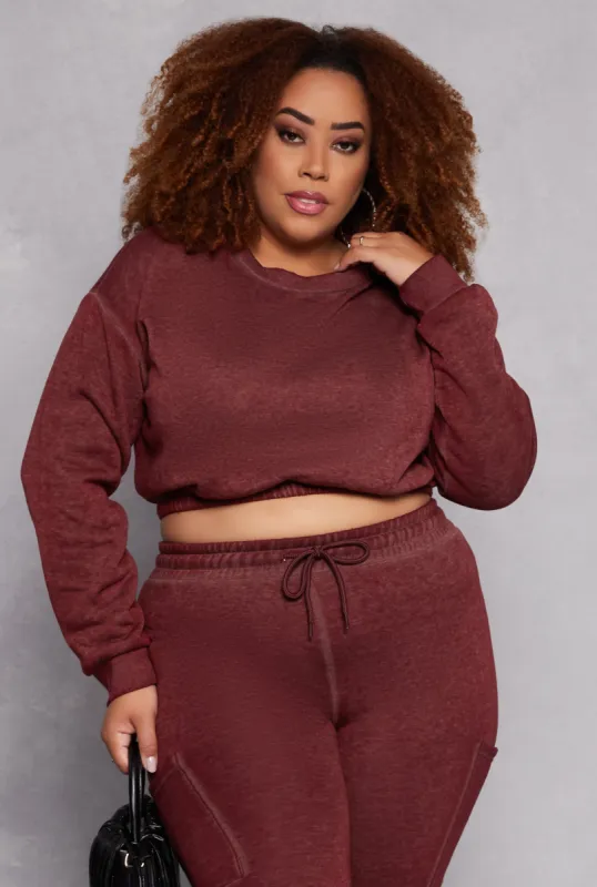 Plus Size Fleece Cropped Sweatshirt sold by Rainbow