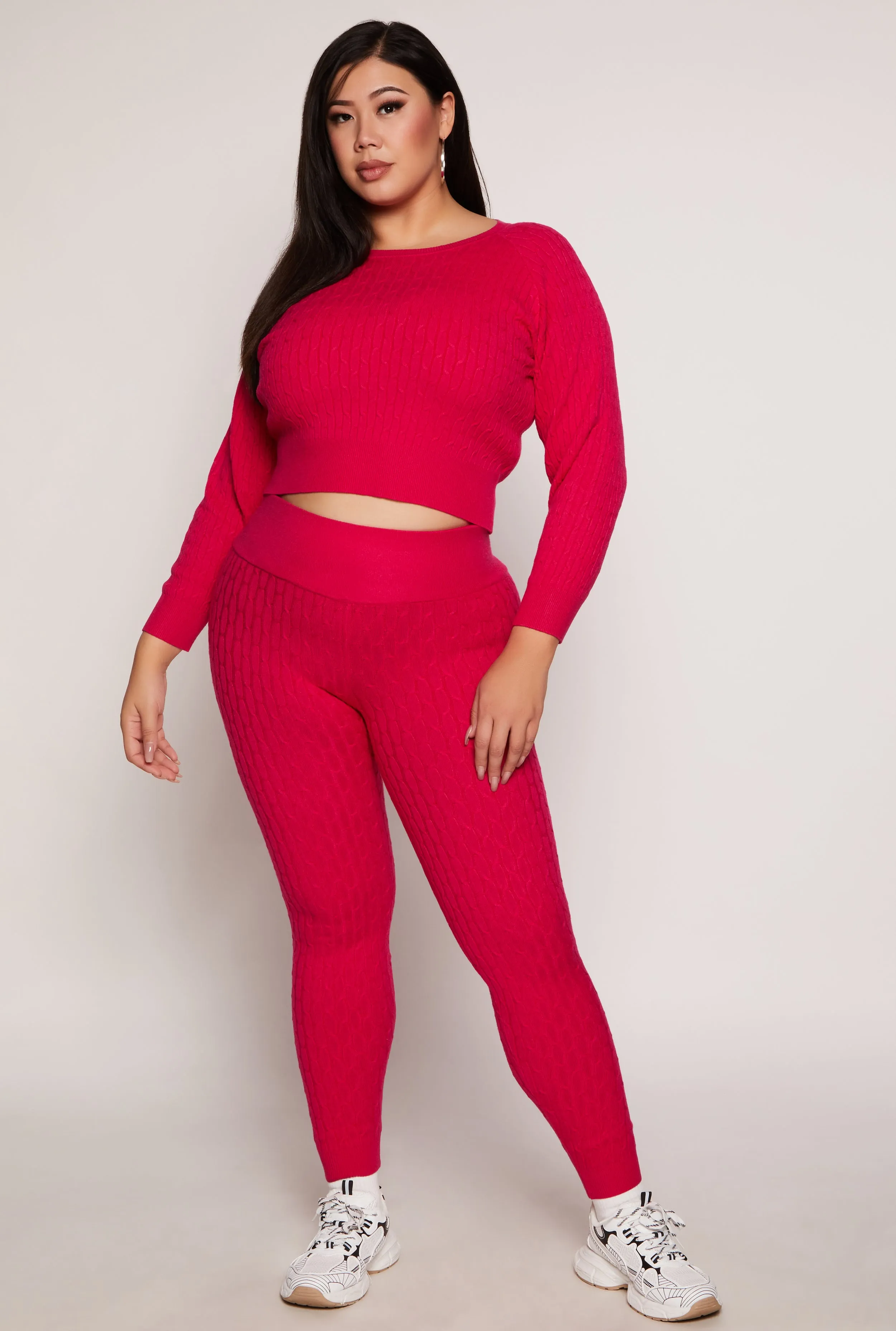 Plus Size Cable Knit Wide Waist Leggings sold by Rainbow