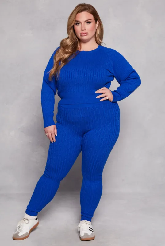 Plus Size Cable Knit Wide Waist Leggings sold by Rainbow