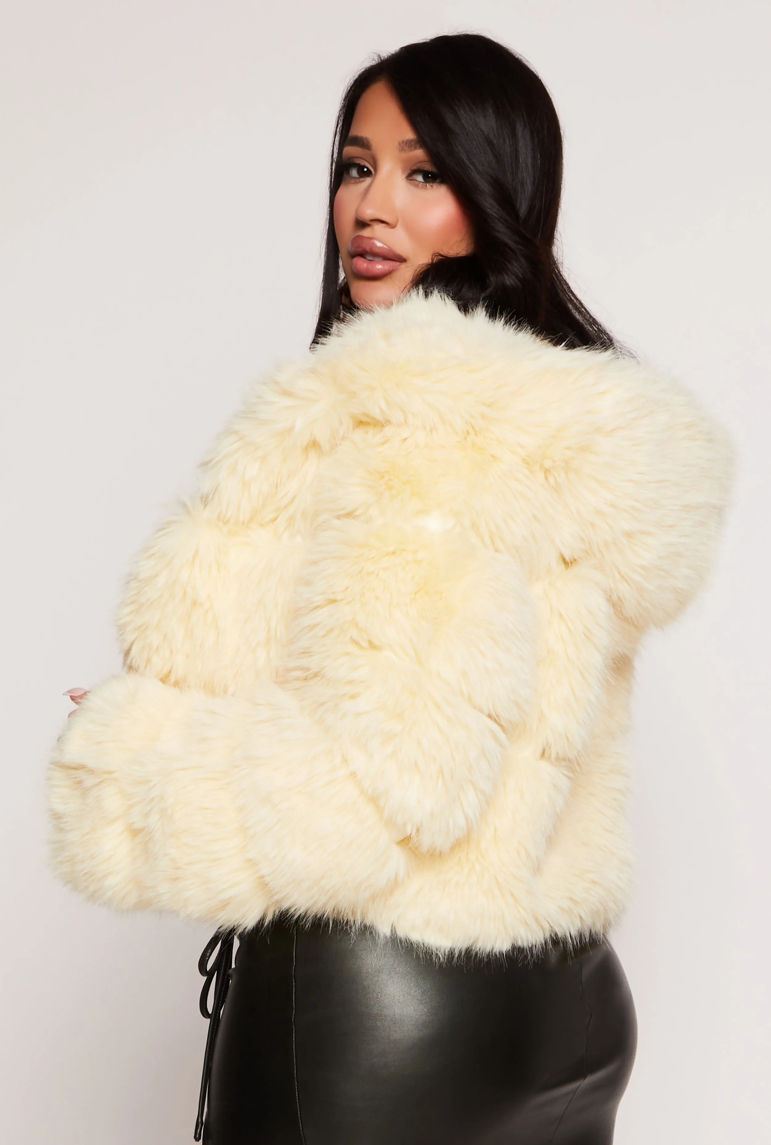 Faux Fur Hooded Cropped Jacket sold by Rainbow product image thumbnail 3