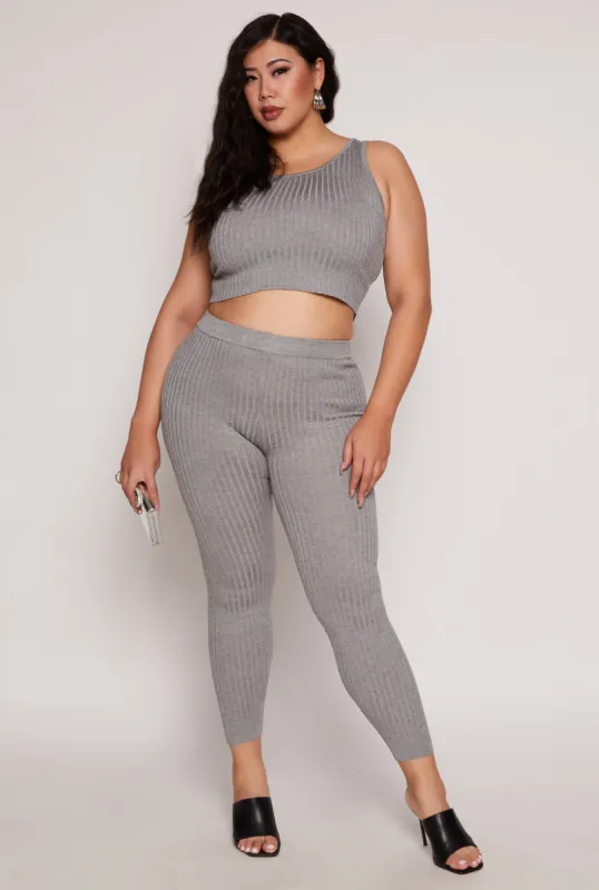 Plus Size Daisy Ribbed Knit Leggings sold by Rainbow
