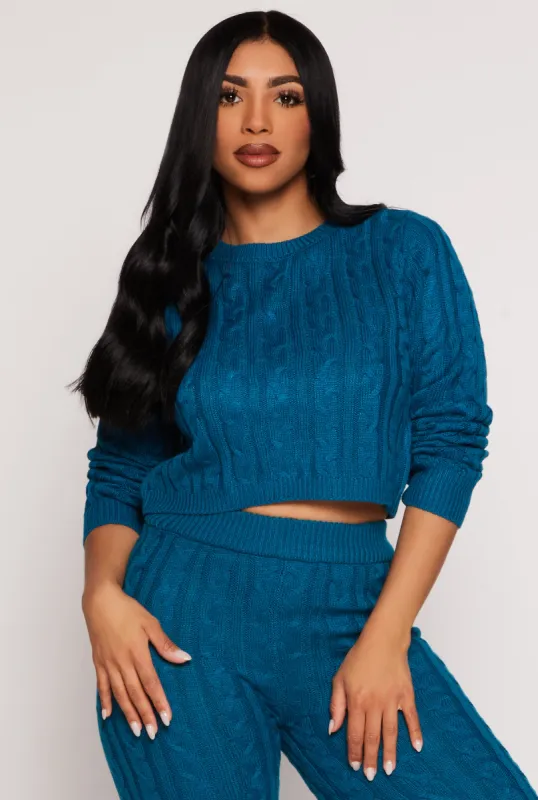 Cable Knit Cropped Pullover Sweater sold by Rainbow