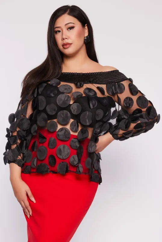 Plus Size Polka Dot Applique Off the Shoulder Blouse sold by Rainbow