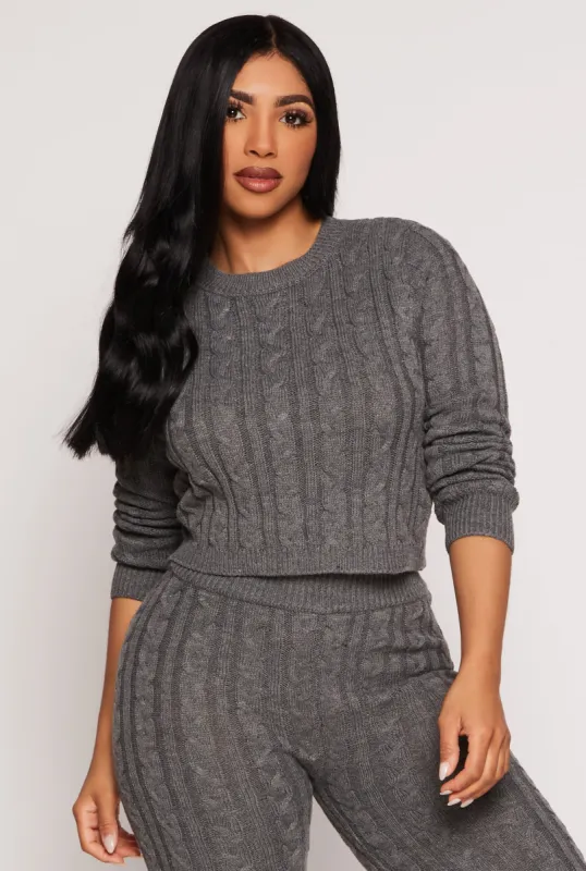 Cable Knit Cropped Pullover Sweater sold by Rainbow