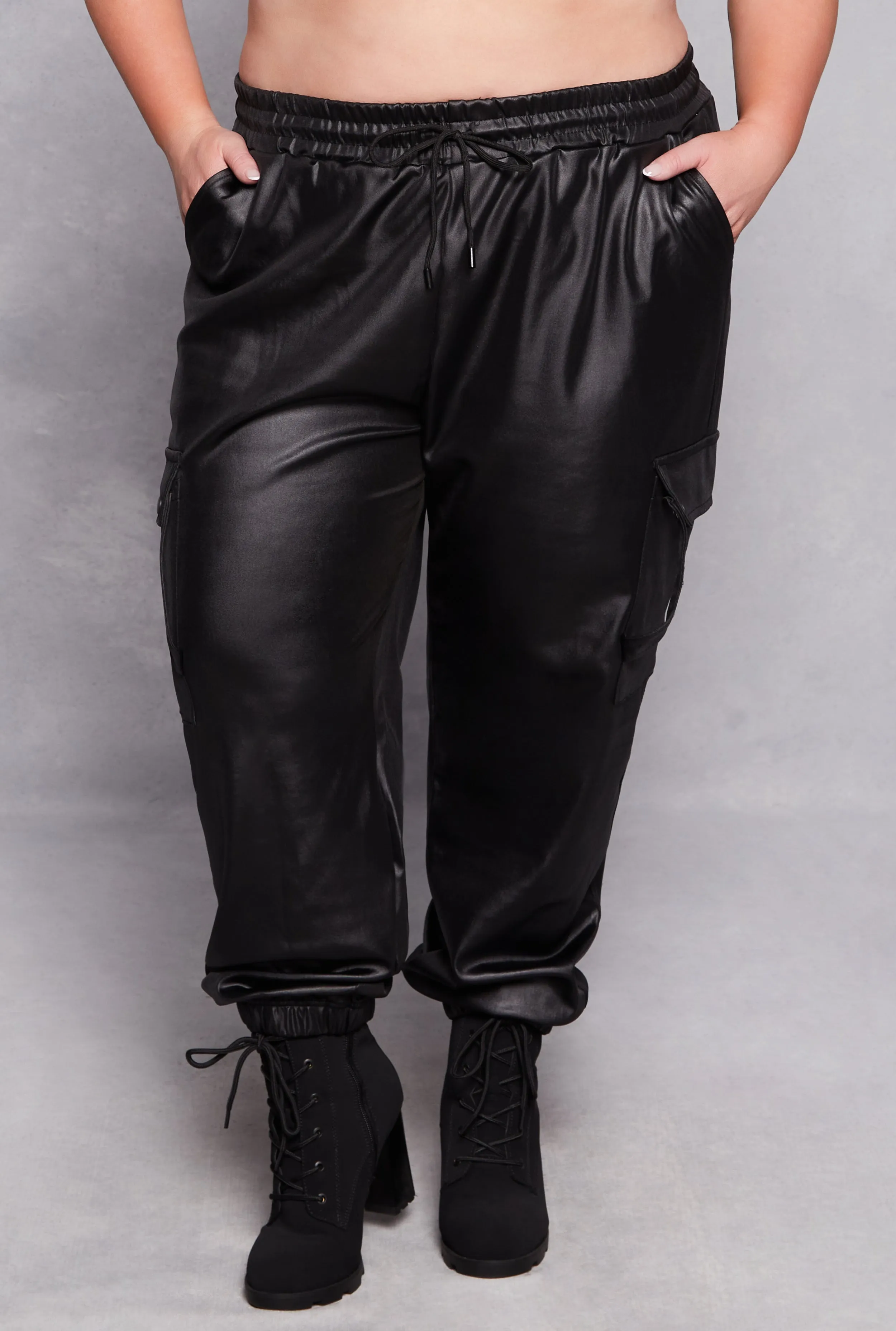 Plus Size Leather Look Cargo Joggers sold by Rainbow product image thumbnail 2