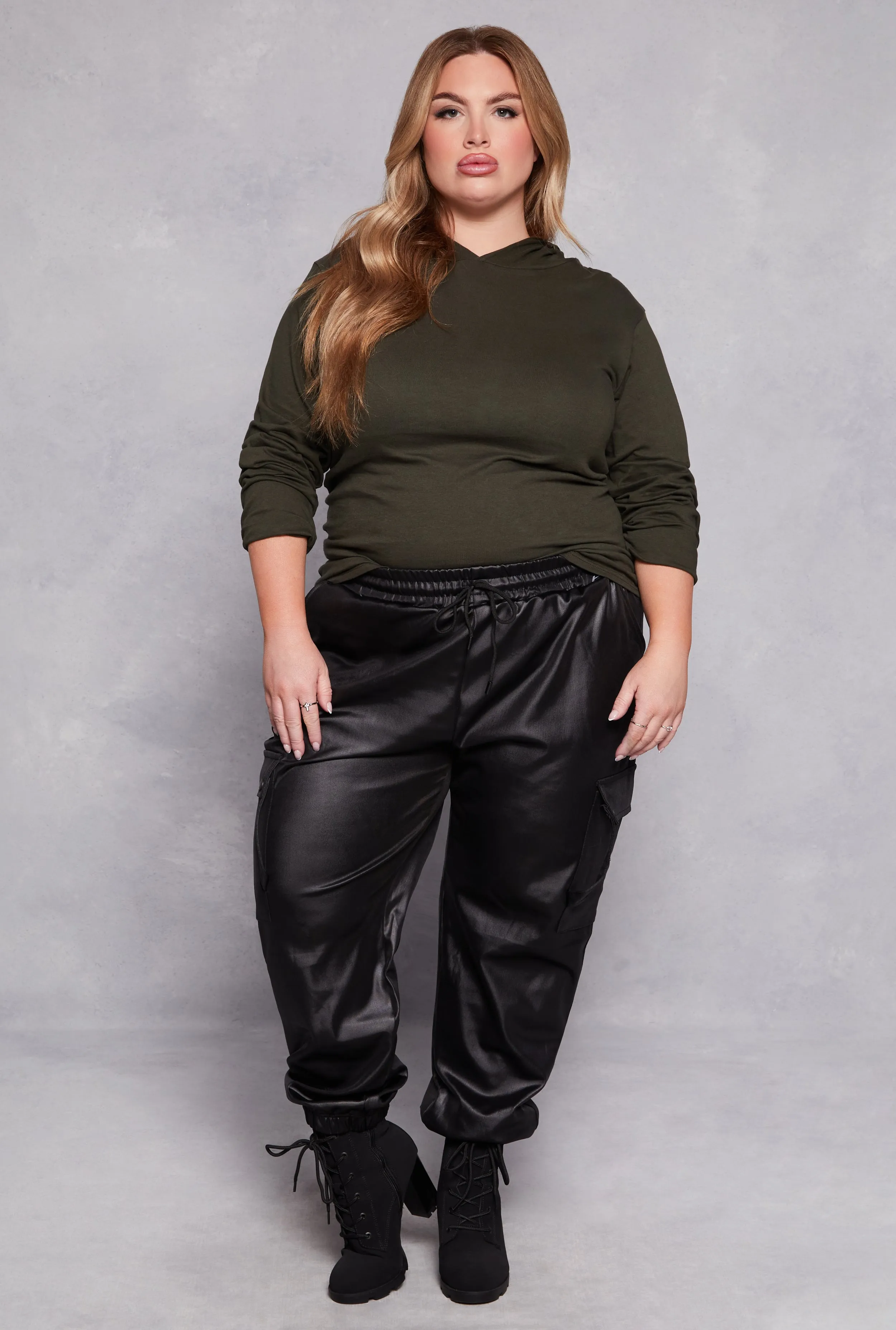 Plus Size Leather Look Cargo Joggers sold by Rainbow