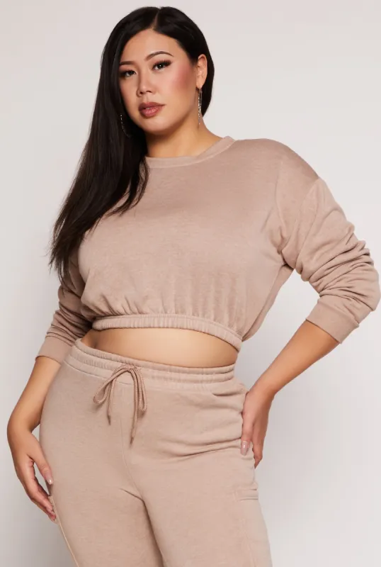 Plus Size Fleece Cropped Sweatshirt sold by Rainbow