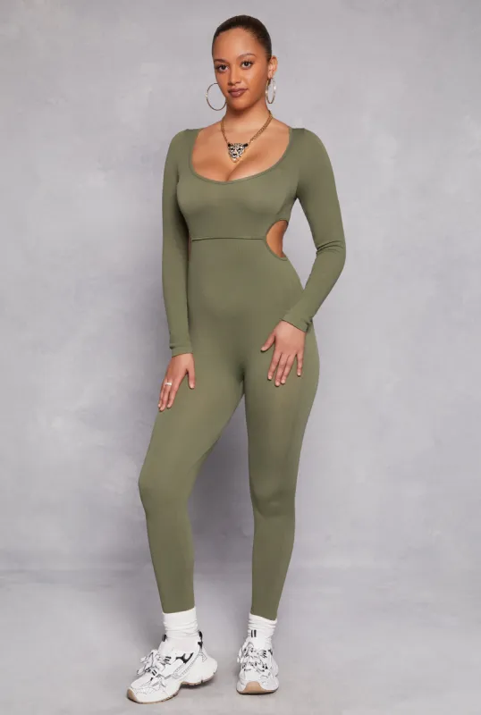 Ribbed Knit Cut Out Side Catsuit sold by Rainbow