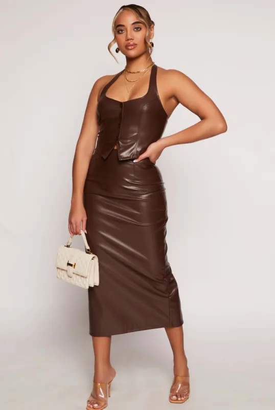 Faux Leather Slit Back Pencil Skirt sold by Rainbow