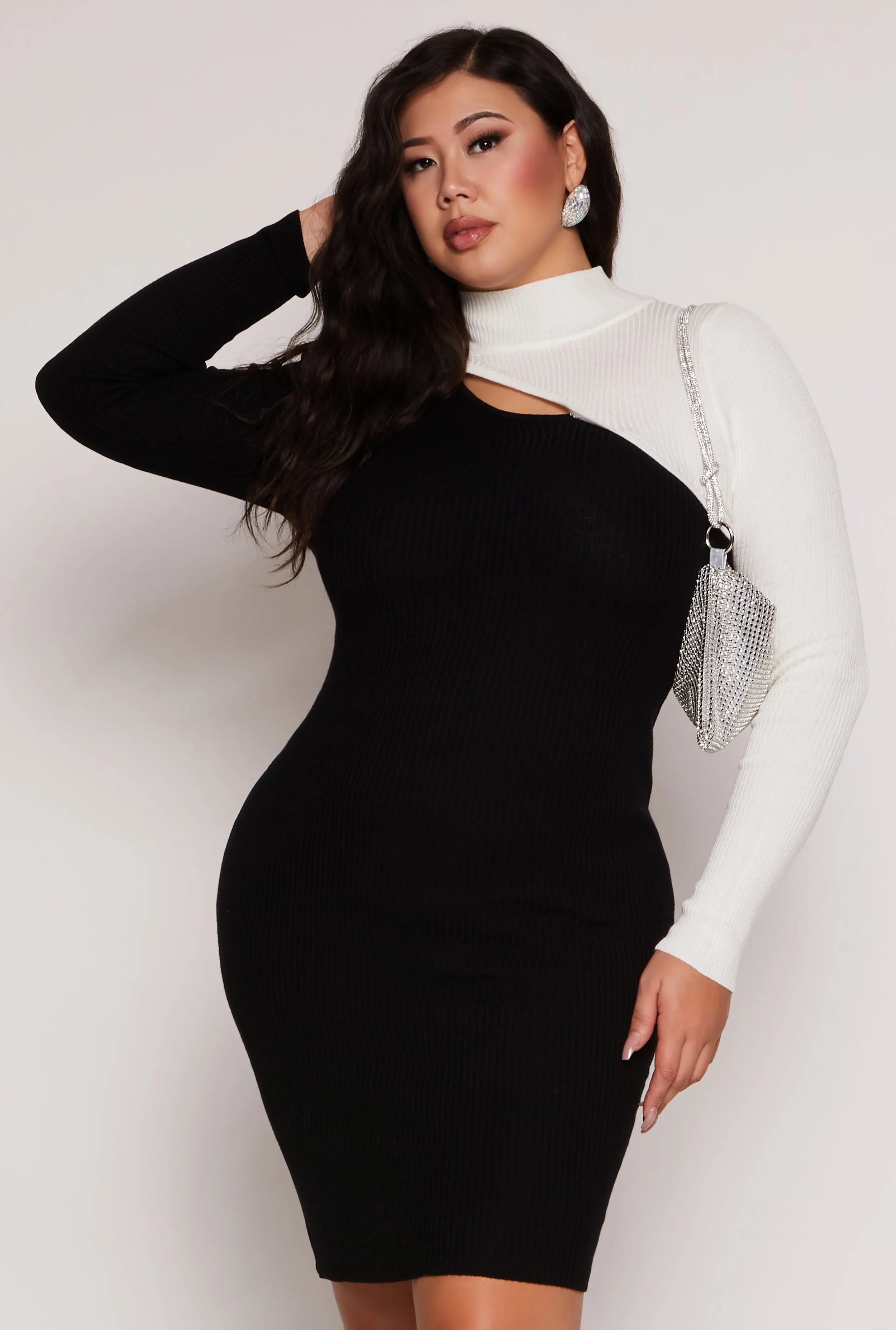 Plus Size Color Block Keyhole Sweater Dress sold by Rainbow
