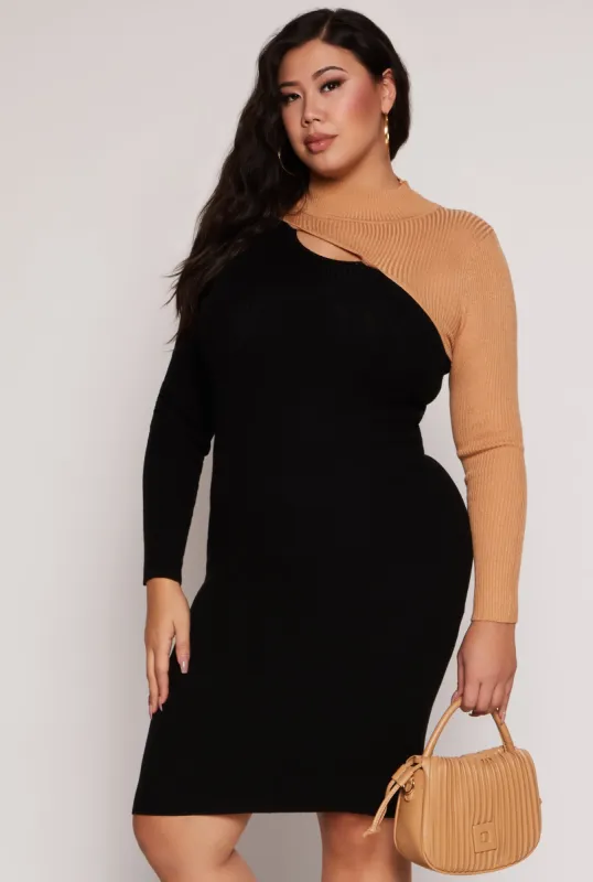 Plus Size Color Block Keyhole Sweater Dress sold by Rainbow