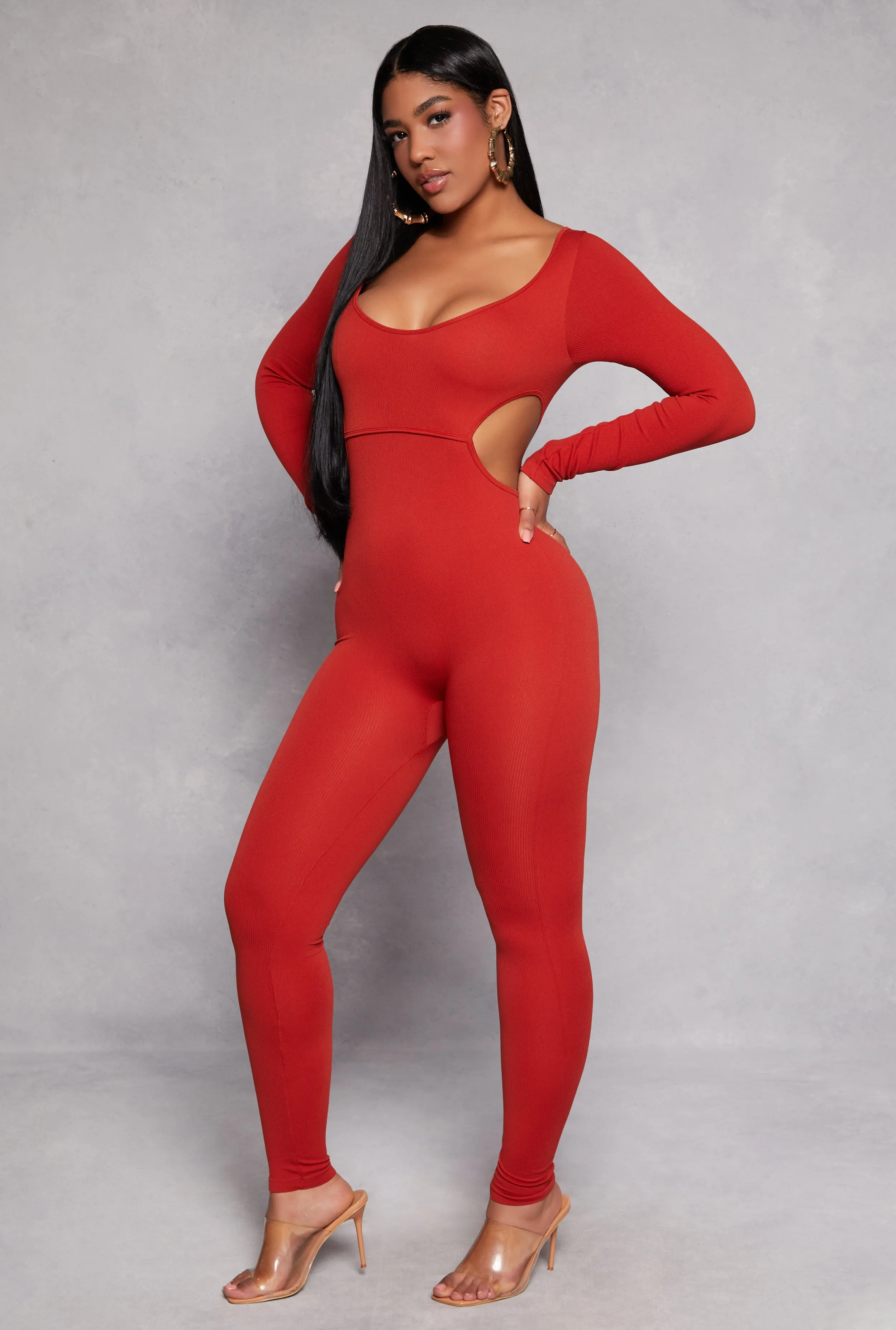 Ribbed Knit Cut Out Side Catsuit sold by Rainbow