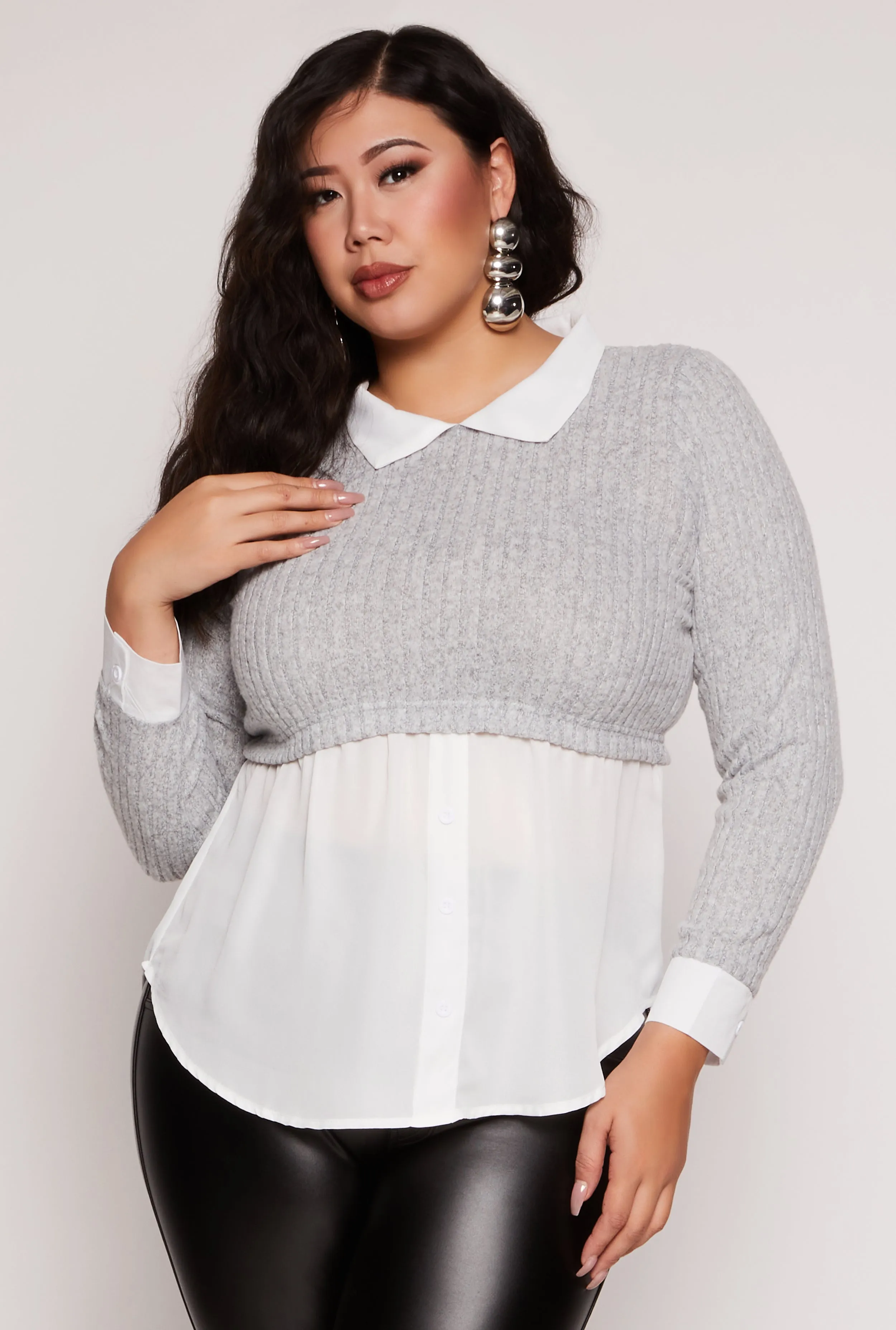 Plus Size Brushed Rib Knit Sweater Blouse sold by Rainbow