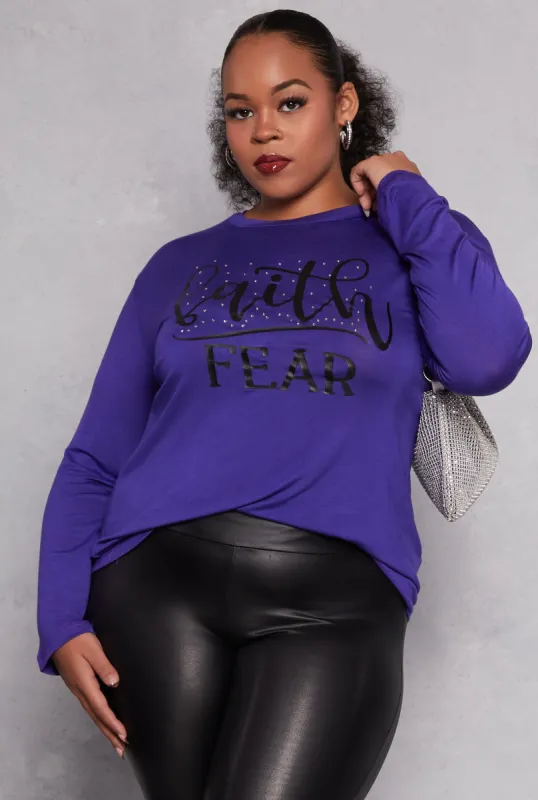 Plus Size Faith Fear Long Sleeve Top sold by Rainbow