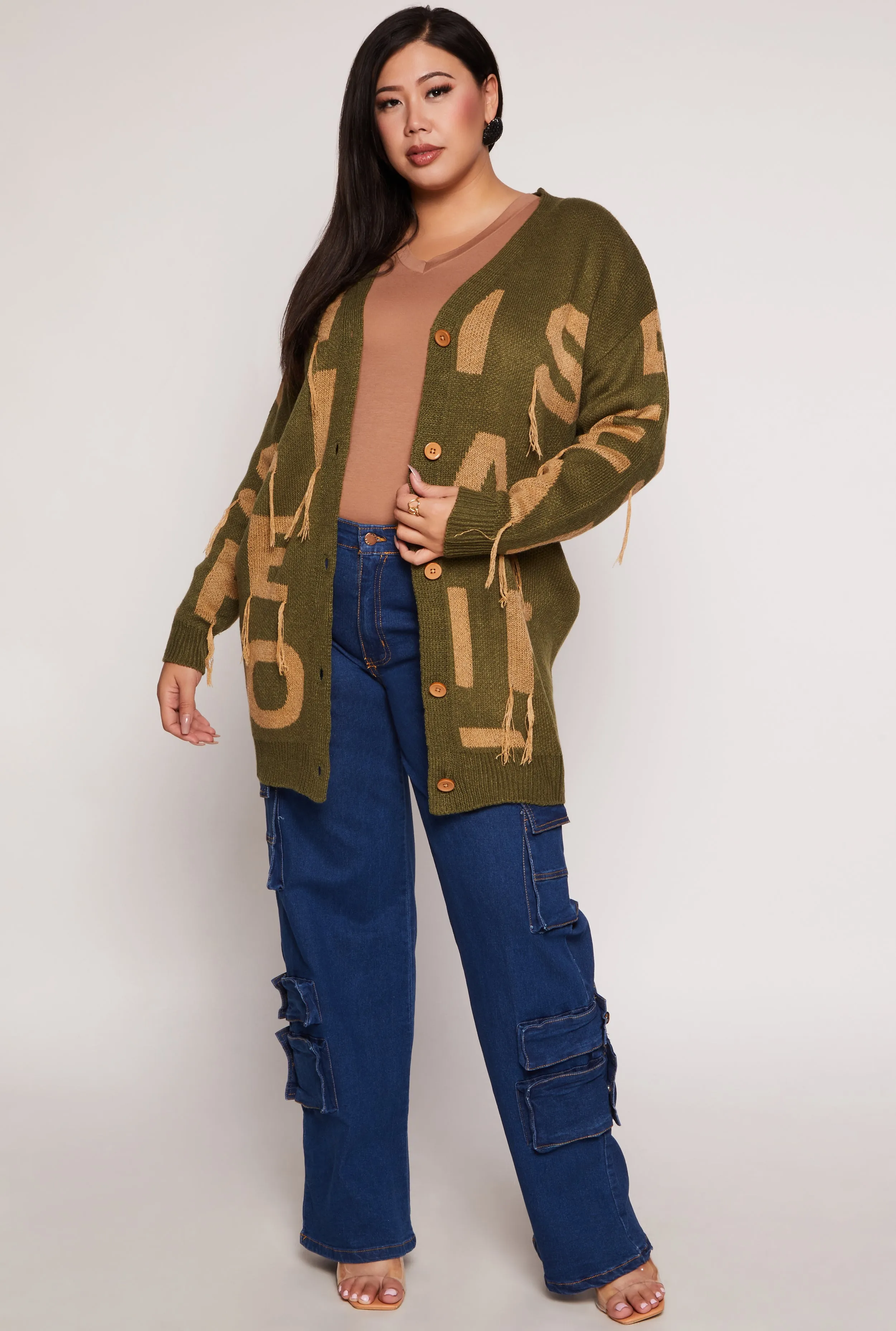 Plus Size Alphabet Fringe Detail Cardigan sold by Rainbow product image thumbnail 2