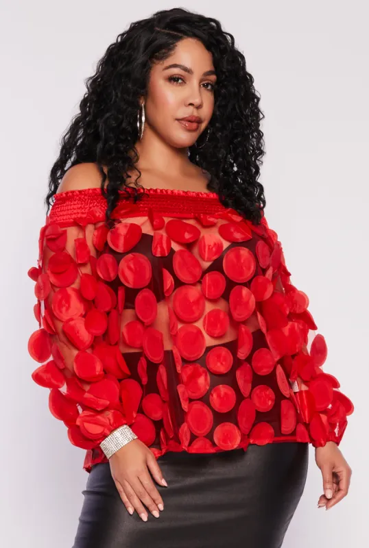 Plus Size Polka Dot Applique Off the Shoulder Blouse sold by Rainbow