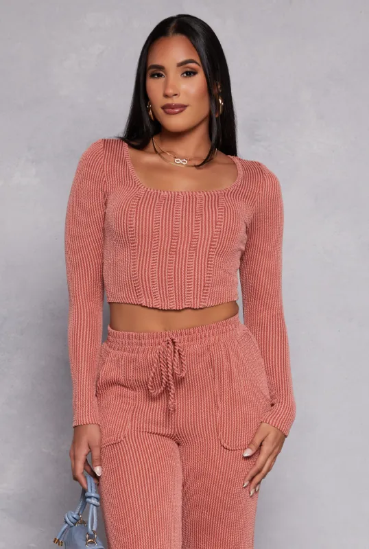Shadow Striped Long Sleeve Corset Crop Top sold by Rainbow