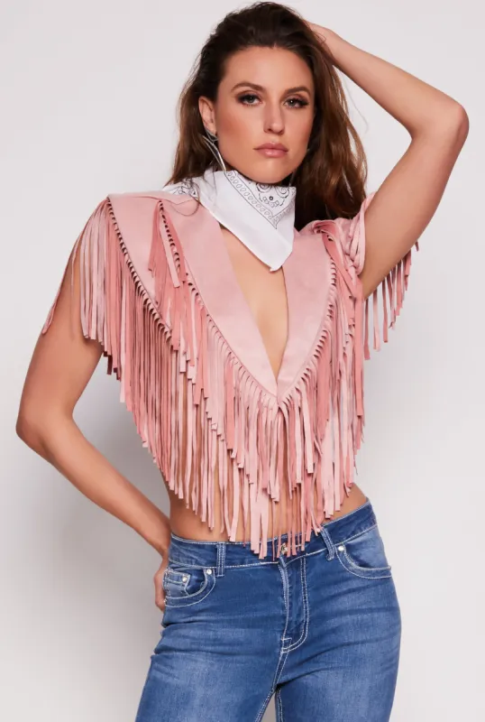 Faux Suede Fringe Bolero Vest sold by Rainbow