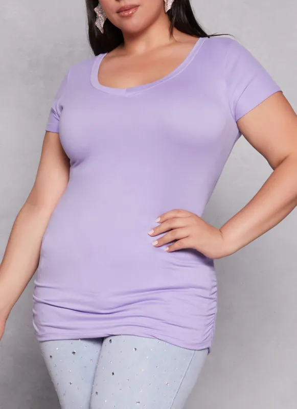 Plus Size Basic V Neck Ruched Side Tee sold by Rainbow