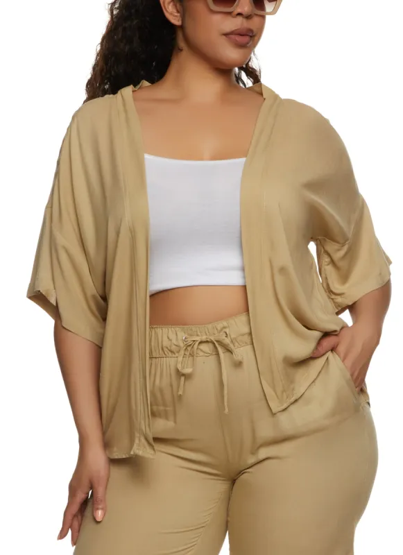 Plus Size Solid Open Front Kimono made by Rainbow