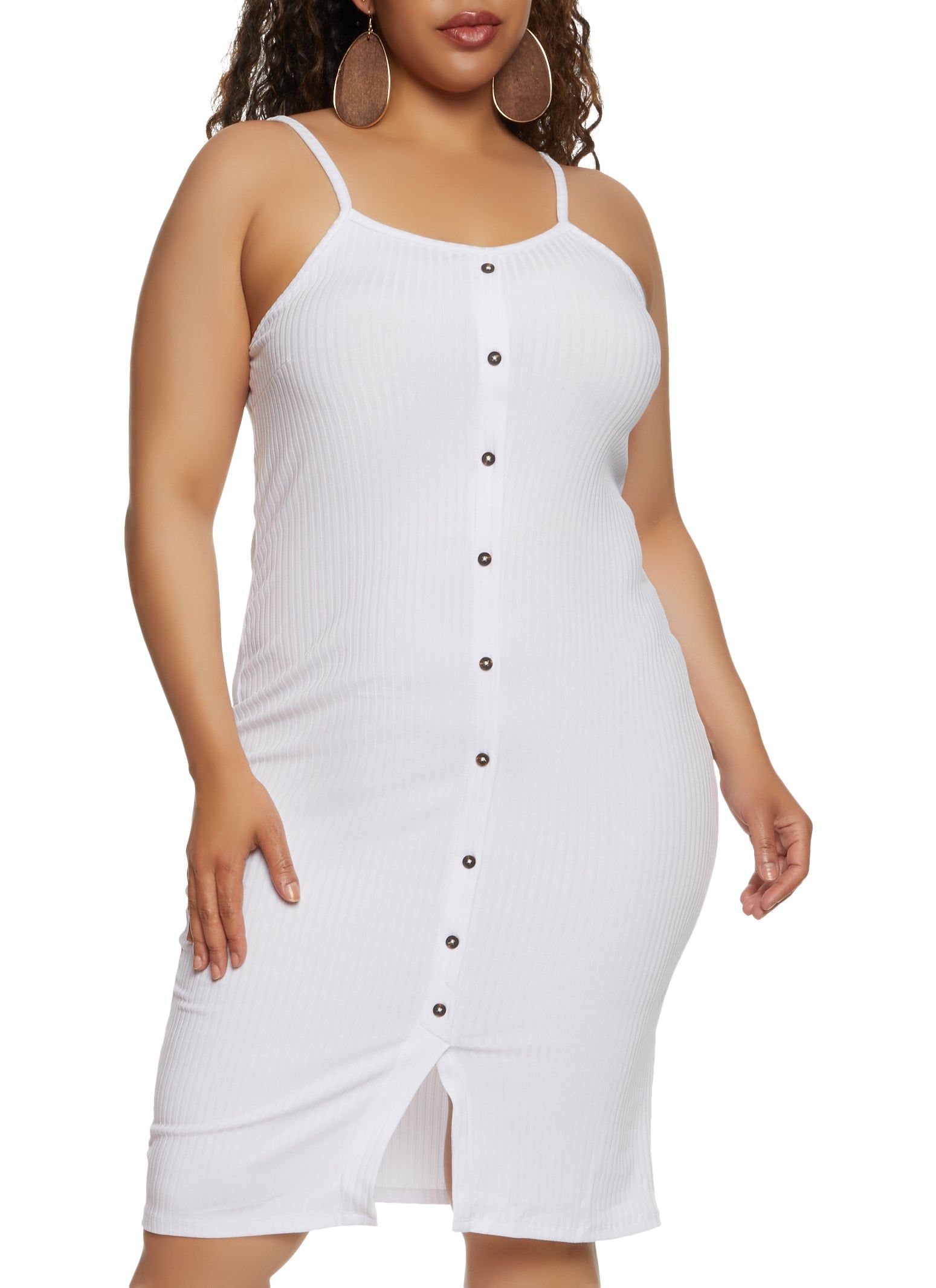 Plus Size Ribbed Button Detail Cami Dress sold by Rainbow