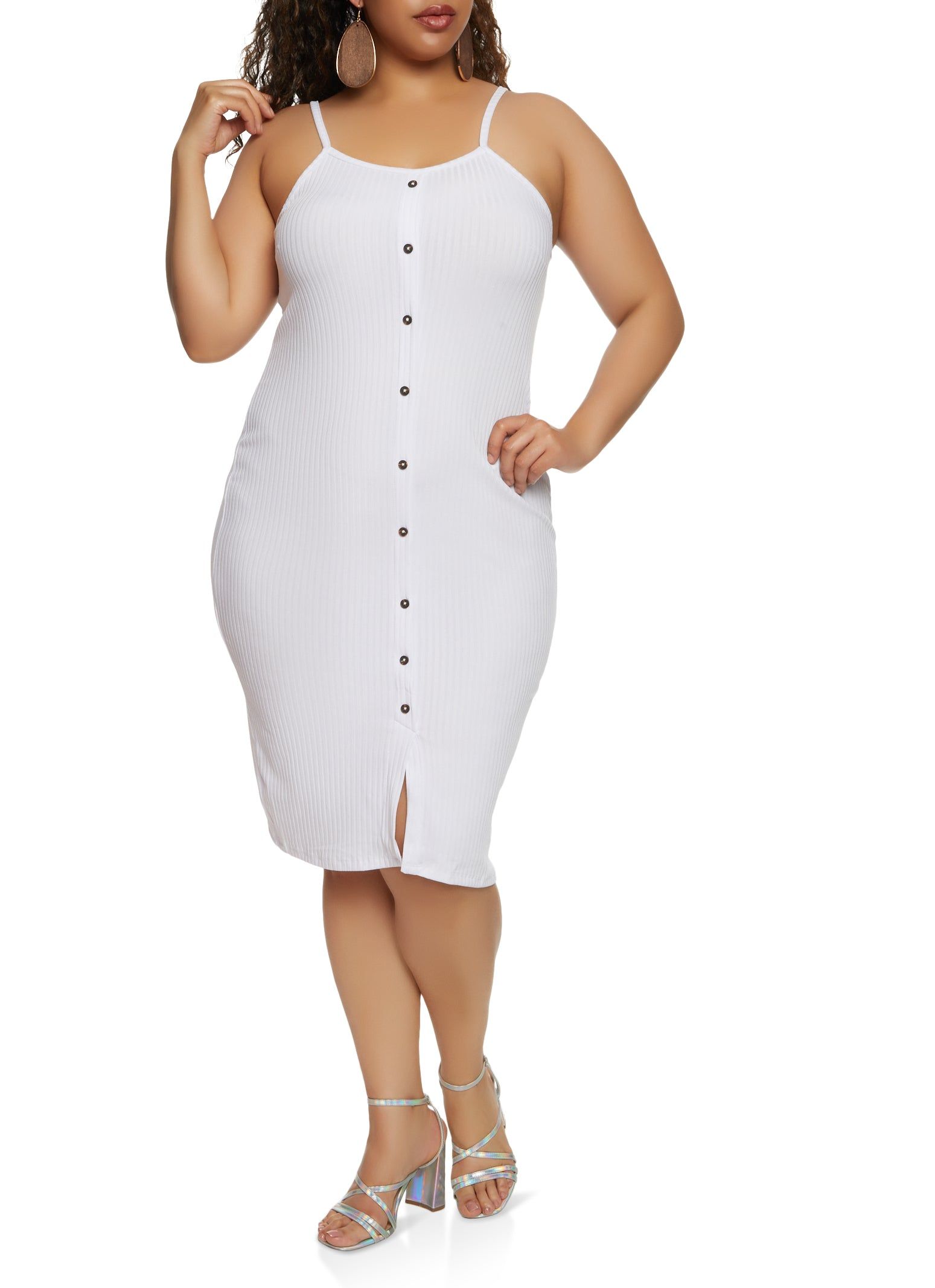 Plus Size Ribbed Button Detail Cami Dress sold by Rainbow product image thumbnail 2