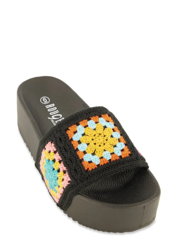 Crochet Platform Slide Sandals sold by Rainbow