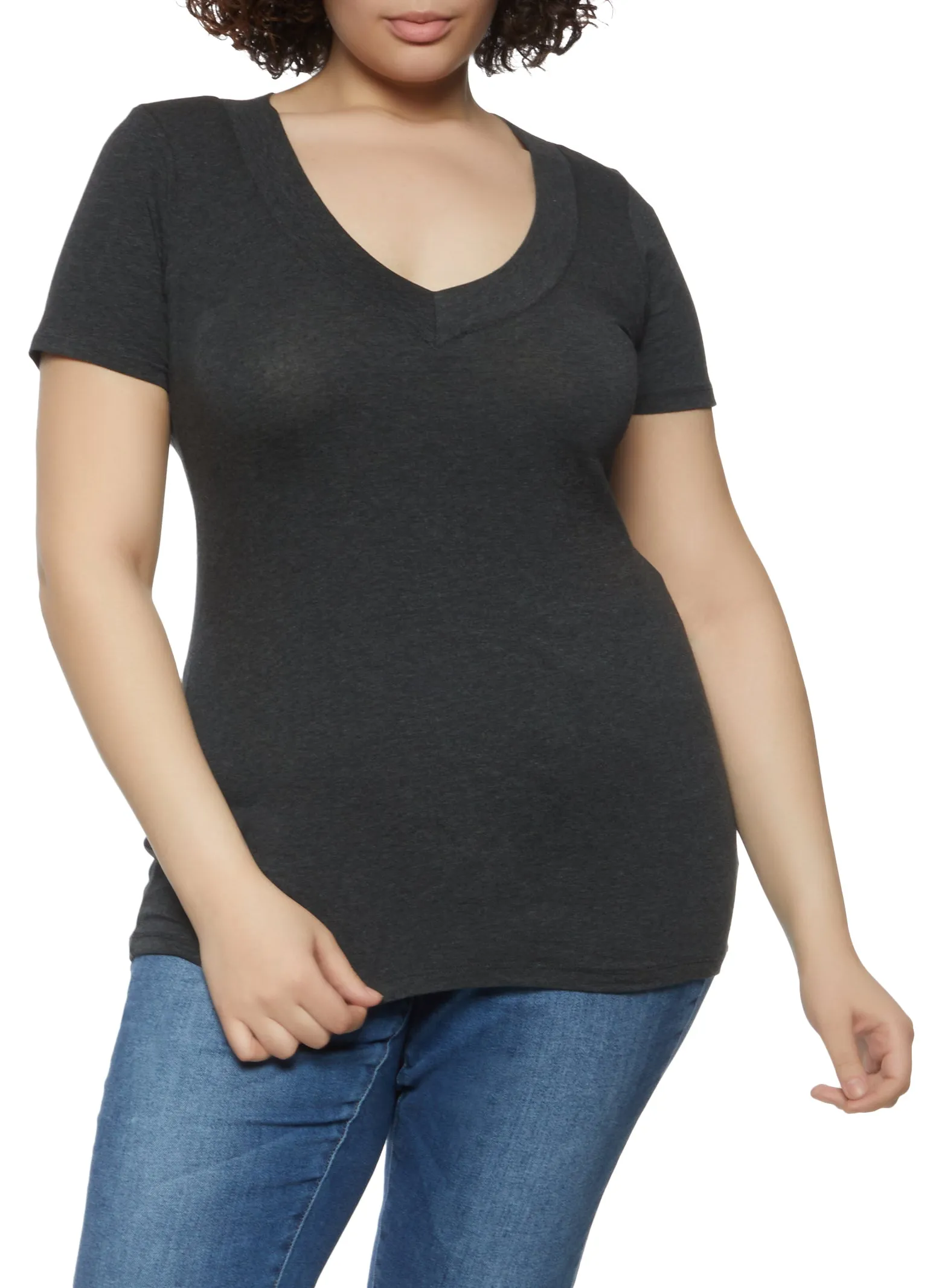 Plus Size Solid Basic V Neck Tee sold by Rainbow