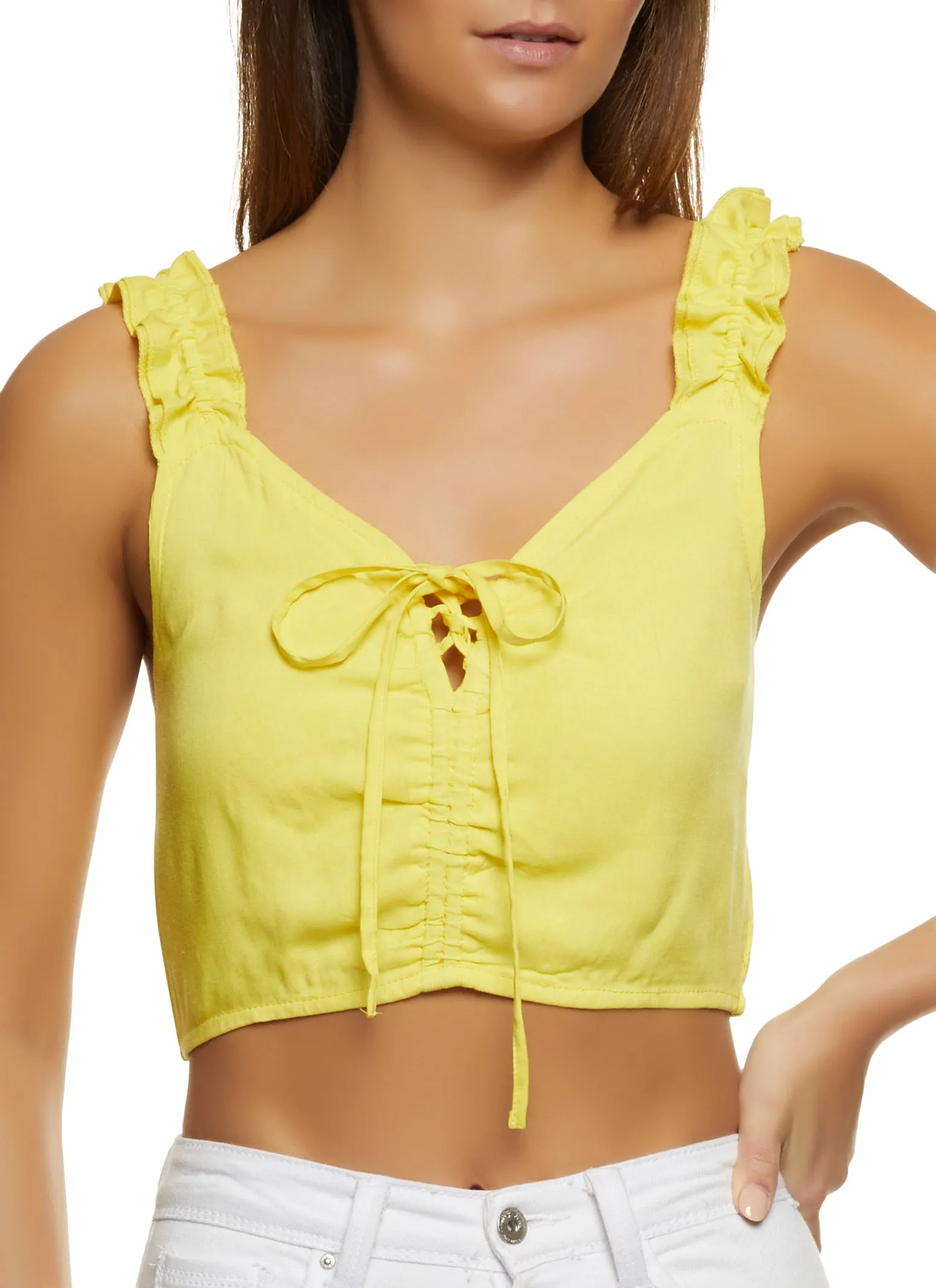 Ruffled Strap Crop Top sold by Rainbow