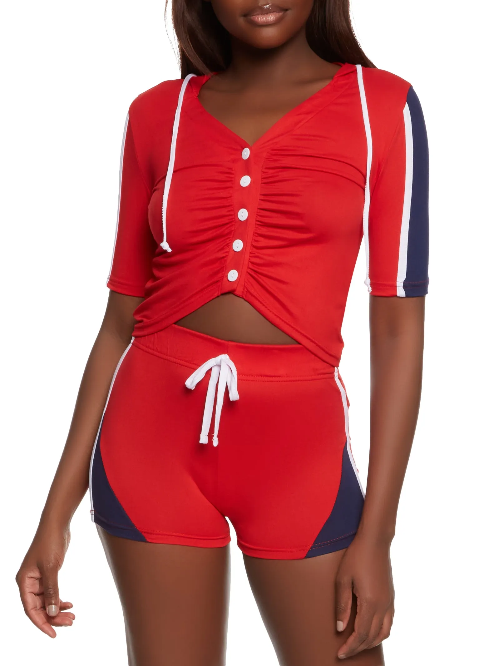 Button Front Ruched Hooded Crop Top sold by Rainbow product image thumbnail 2