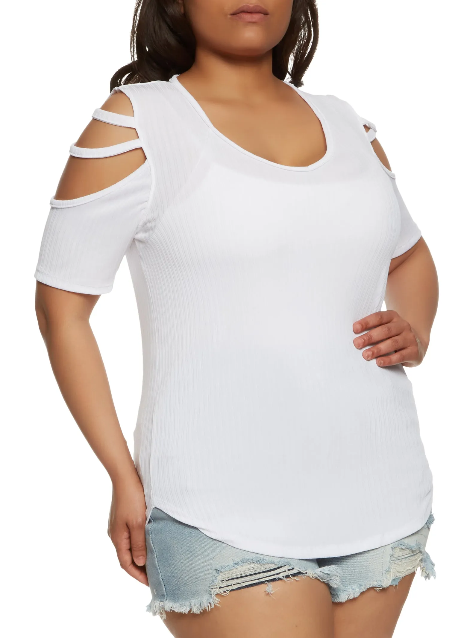 Plus Size Caged Cold Shoulder Tee sold by Rainbow