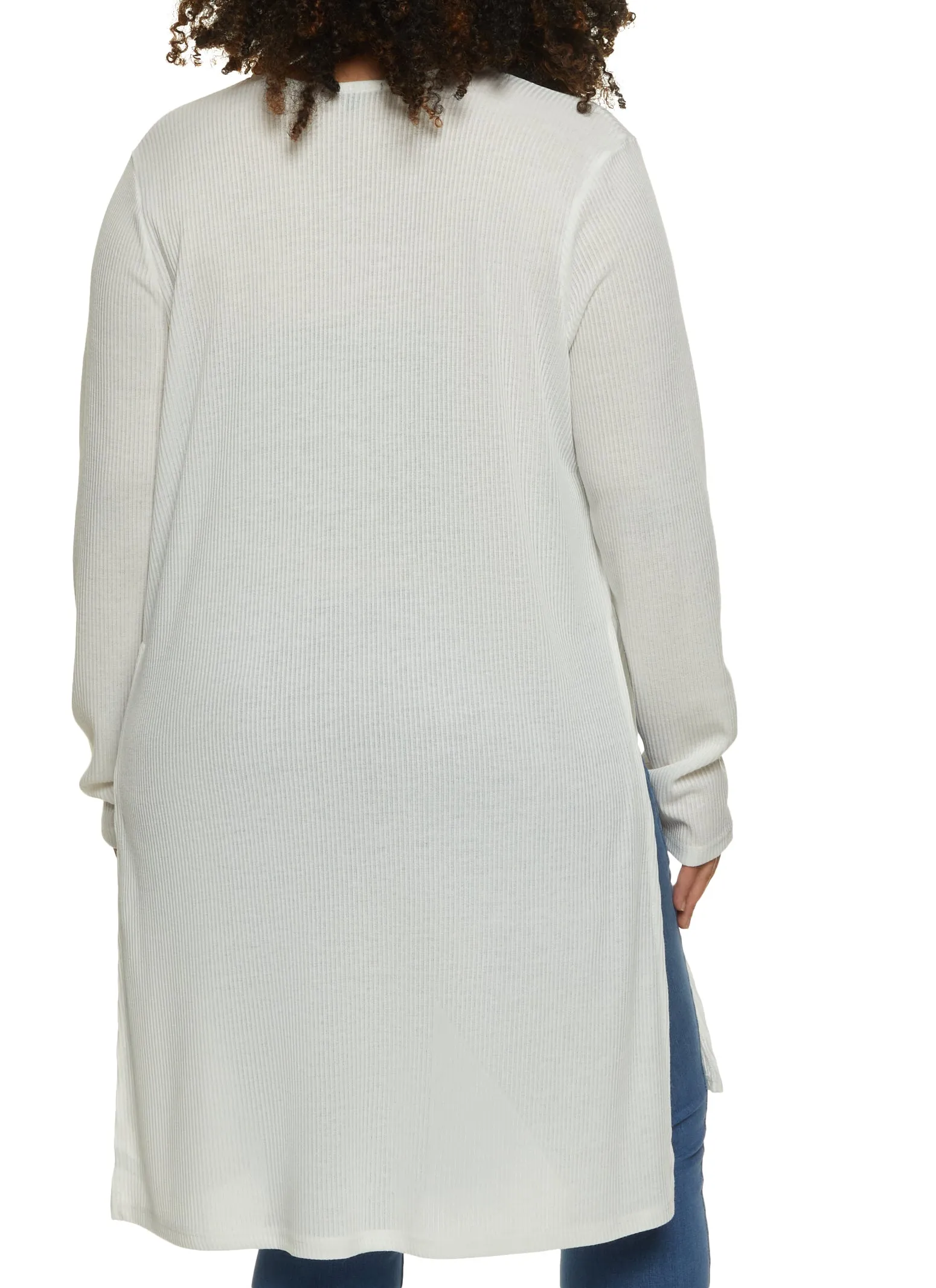 Plus Size Ribbed Knit Side Slit Long Cardigan sold by Rainbow product image thumbnail 2