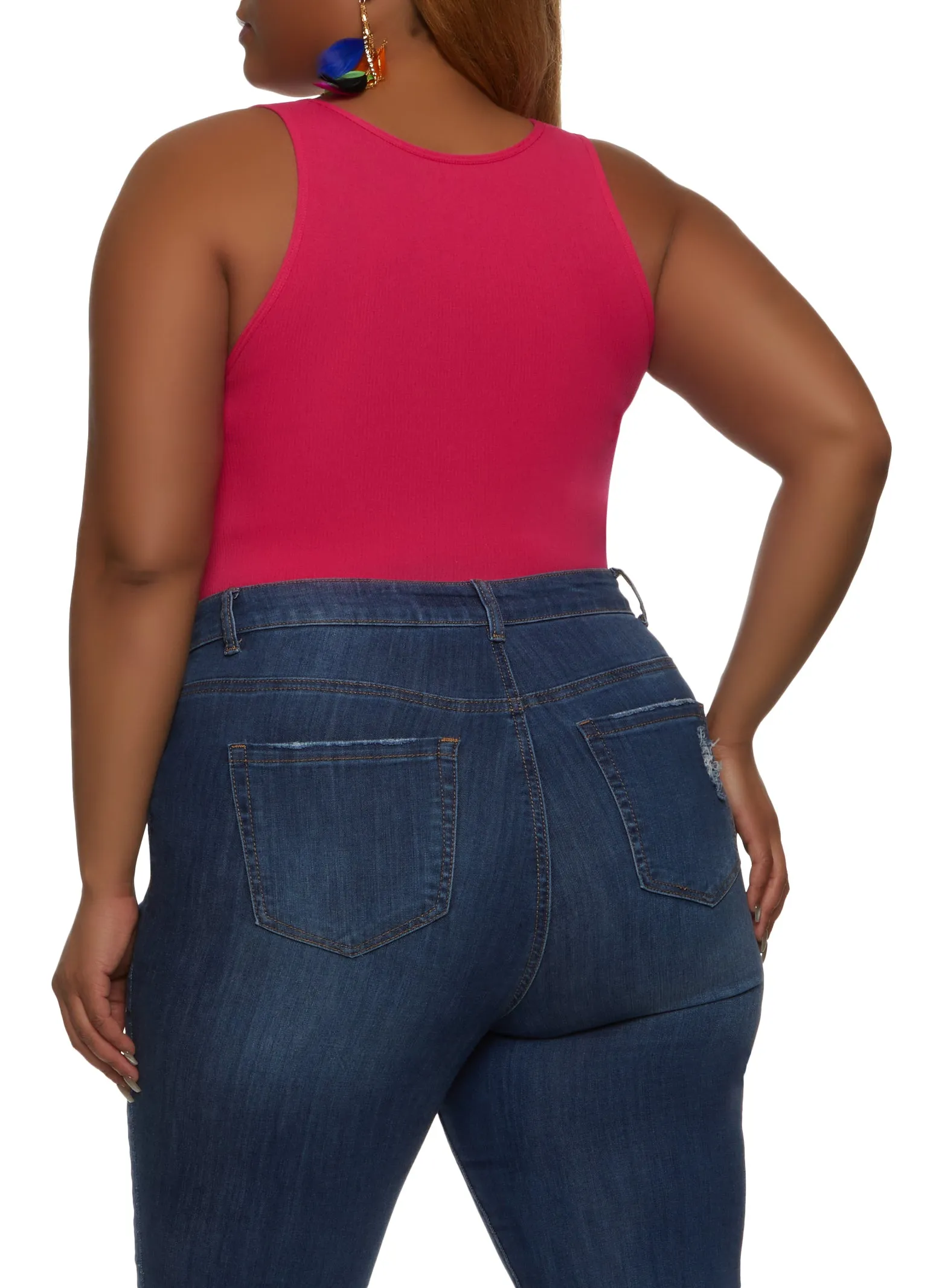 Plus Size Ribbed Knit Crew Neck Racer Bodysuit sold by Rainbow product image thumbnail 3