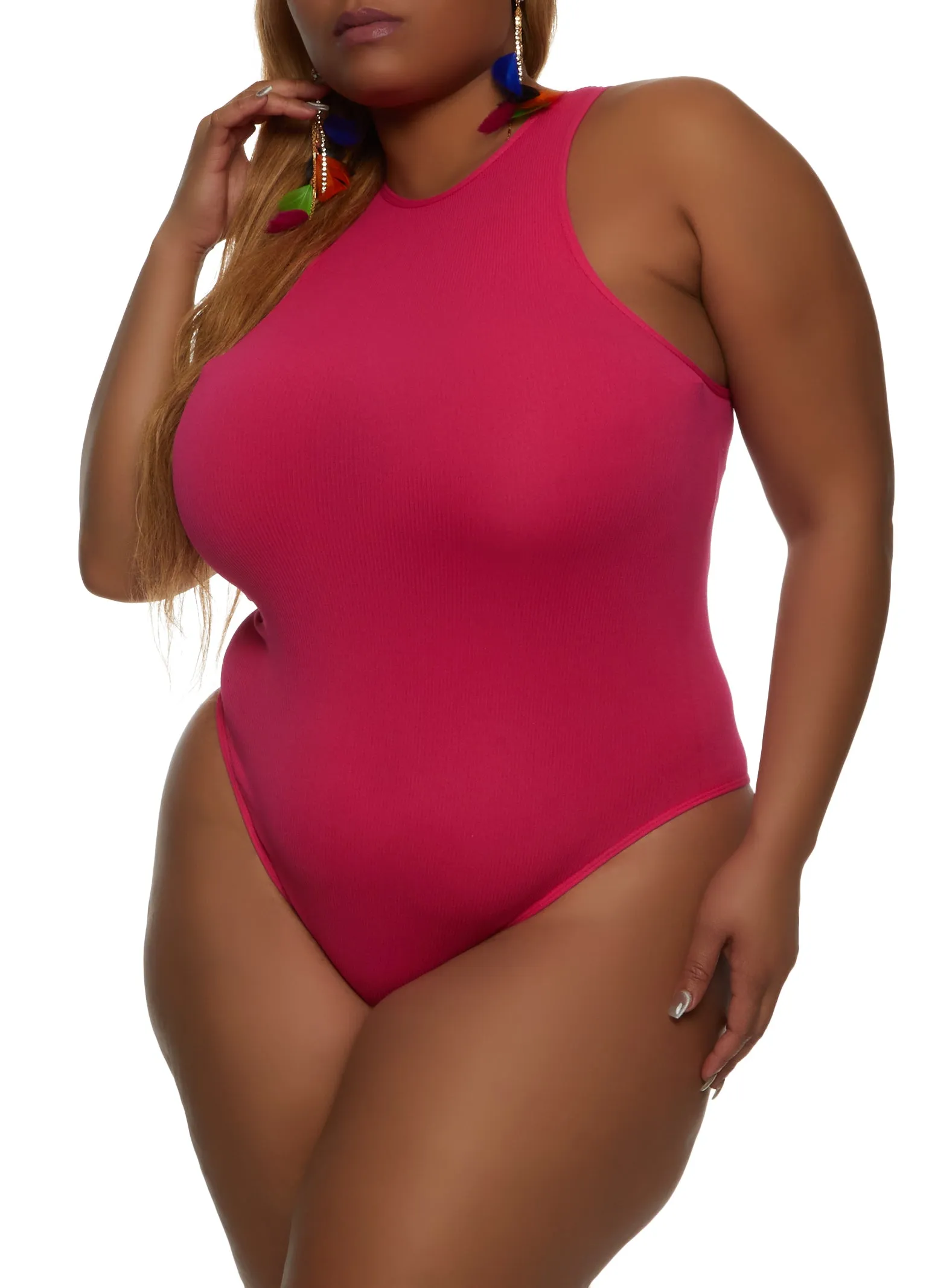 Plus Size Ribbed Knit Crew Neck Racer Bodysuit sold by Rainbow