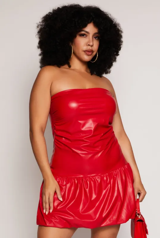 Plus Size Almost Famous Faux Leather Bubble Hem Mini Dress sold by Rainbow