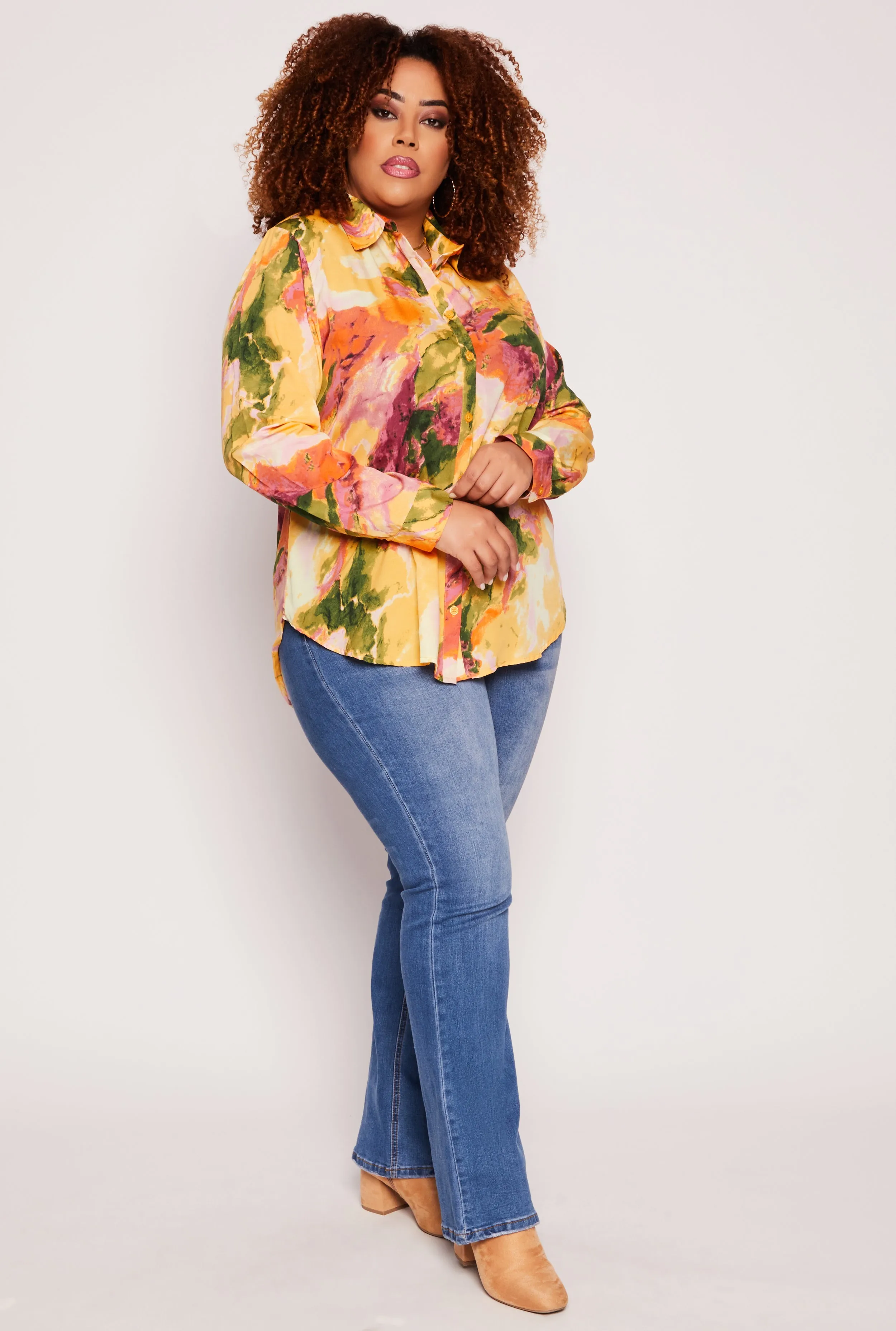 Plus Size Marble Print Collared Button Front Shirt sold by Rainbow product image thumbnail 2