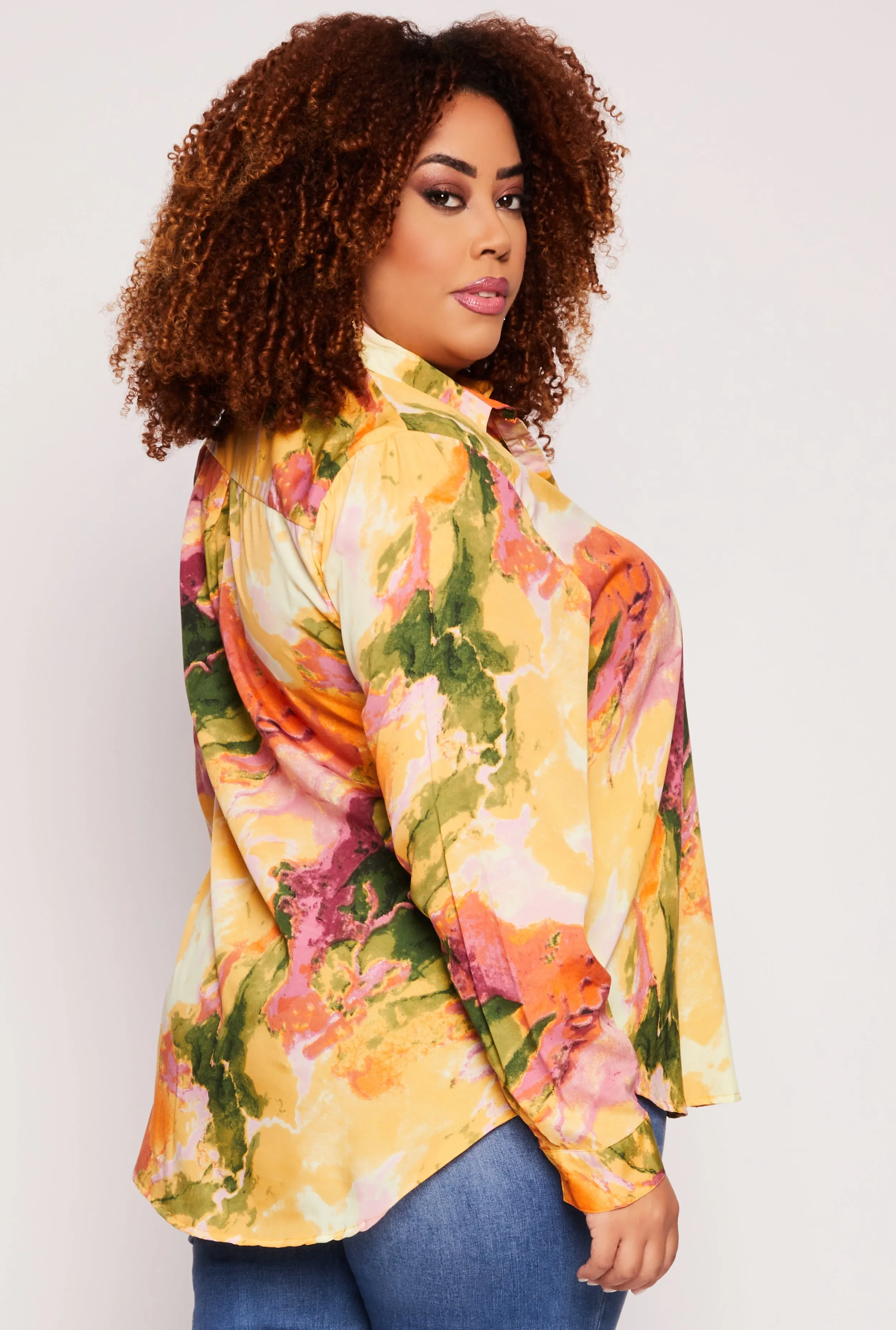 Plus Size Marble Print Collared Button Front Shirt sold by Rainbow product image thumbnail 3