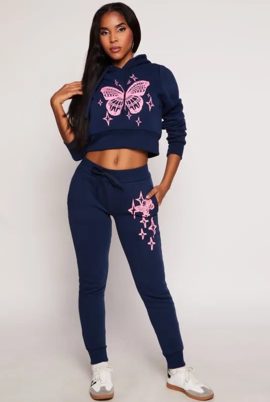 Fleece Butterfly Graphic Joggers sold by Rainbow