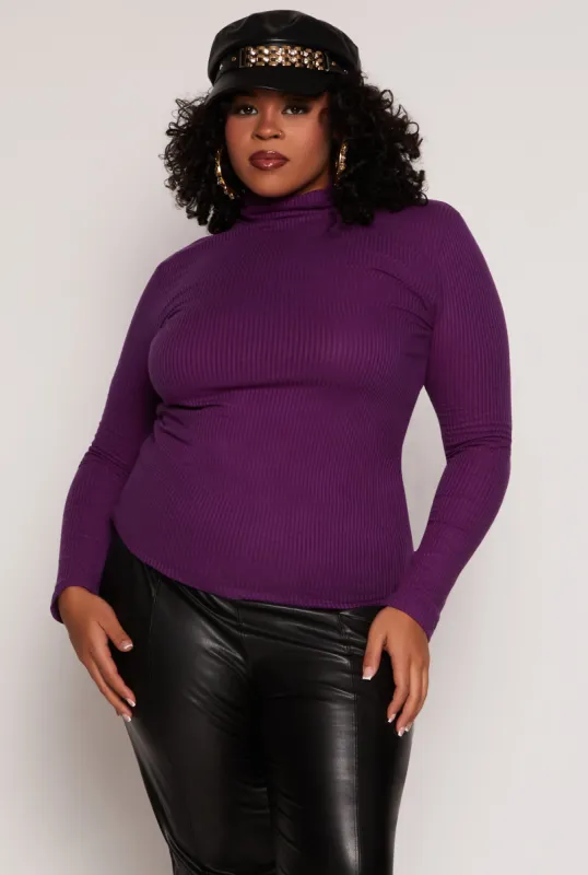 Plus Size Basic Ribbed Knit Turtleneck Top sold by Rainbow