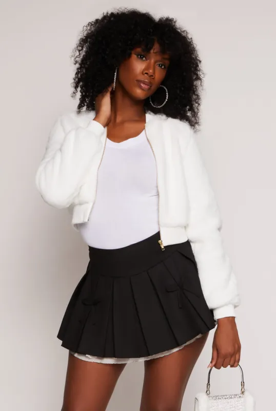Faux Fur Zip Front Bomber Jacket sold by Rainbow