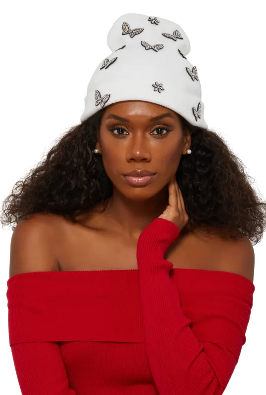 Rhinestone Butterfly Studded Beanie sold by Rainbow